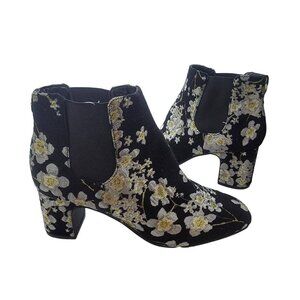 ✨✨✨Ann Klein 7 Women's Gorgia Chelsea bootie boots Black Silver floral roses New